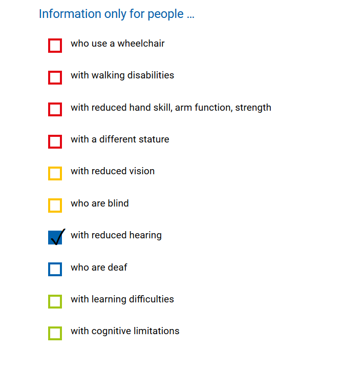 The graphic shows the choosable filters under: Information only for people …